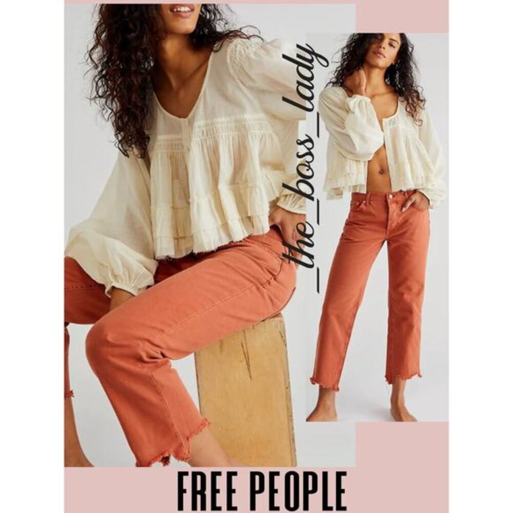 Free People jeans straight-leg mid rise cotton streetwear boho pants 32